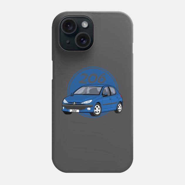 car peugeot 206 sporty cartoon vector blue navy Phone Case by creative.z