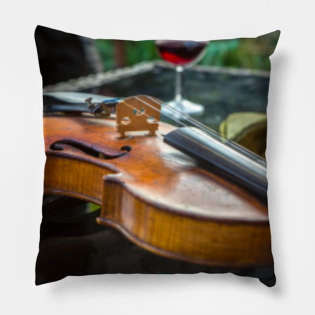 Violin with red wine Pillow by Femaleform