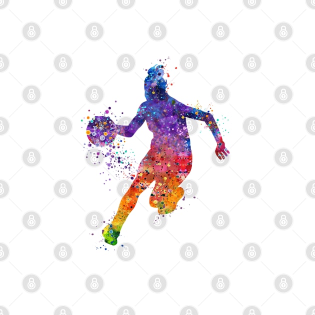 Girl Basketball Player Colorful Watercolor Silhouette by LotusGifts