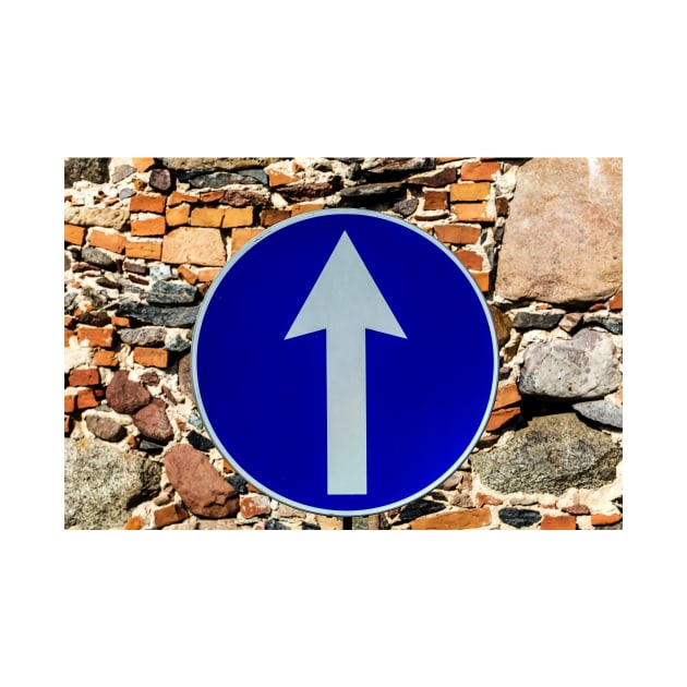 Rounded traffic sign in blue and white, ahead only by lena-maximova