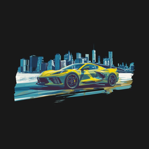 Yellow C8 Corvette Supercar Racecar New York Skyline Muscle Car sportscar Accelerate Yellow Corvette C8 by Tees 4 Thee