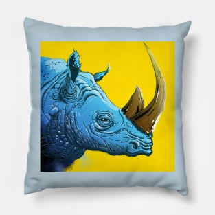 Blue Rhino on Yellow Background Pillow