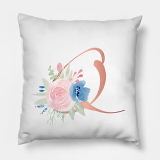 Letter Q Rose Gold and Watercolor Blush Pink and Navy Pillow