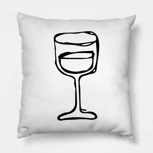 Wine Glass Doodle Black Pillow by Mijumi Doodles