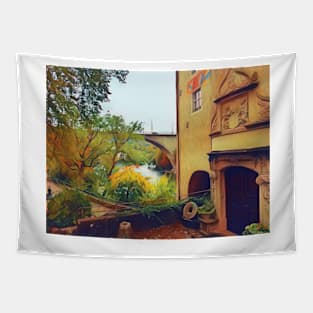 Traditional house by the river Tapestry