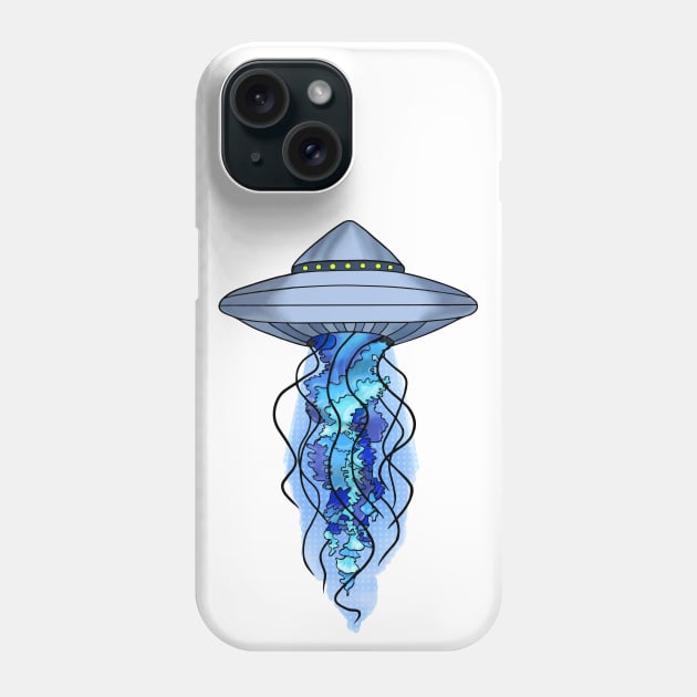 UFO Jellyfish - Blue Tailed Full Colour Phone Case by Ciara Shortall Art