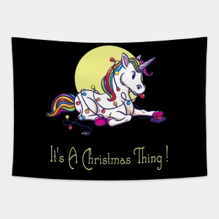 Unicorn Christmas Lights Tapestry