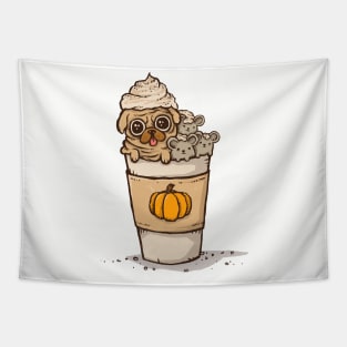 Pug and Mice Latte Tapestry