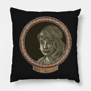 Melancholy Girl (frame silver copper celtic rope) Pillow