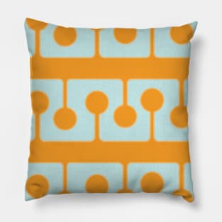 Shapes in Sync, Retro MCM Abstract Orange, Aqua Pillow