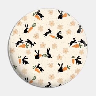 Black Rabbits Playing with Carrots Pin