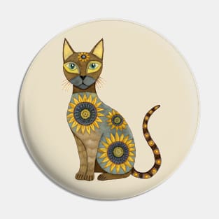 Thai Siamese Cat with Sunflower Pattern Pin