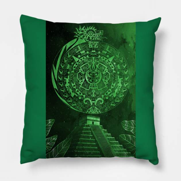 the mexican pyramids in teotihuacan green dragon aztec calendar Pillow by jorge_lebeau