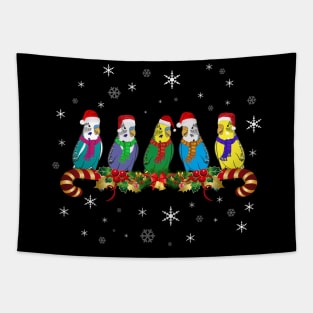 Santa Claus Budgies on Christmas Candy Cane Festive Holiday Tapestry