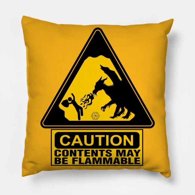 Caution: Contents May Be Flammable Pillow by masciajames