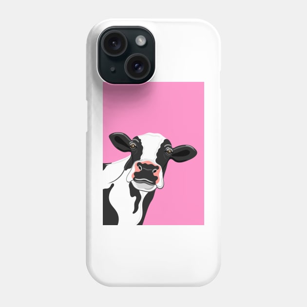 Black & White Cow Portrait on pink Phone Case by AdamRegester