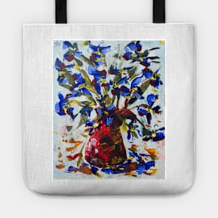 Blue Flowers in Red Vase - Acrylic Tote