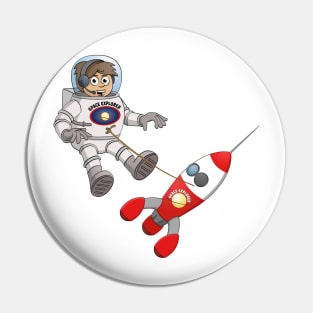 Space explorer illustration “The astronaut and his spaceship” Pin