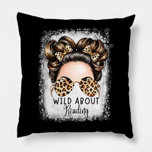 Wild About Reading Books Reader Lover Leopard Messy Bun Pillow