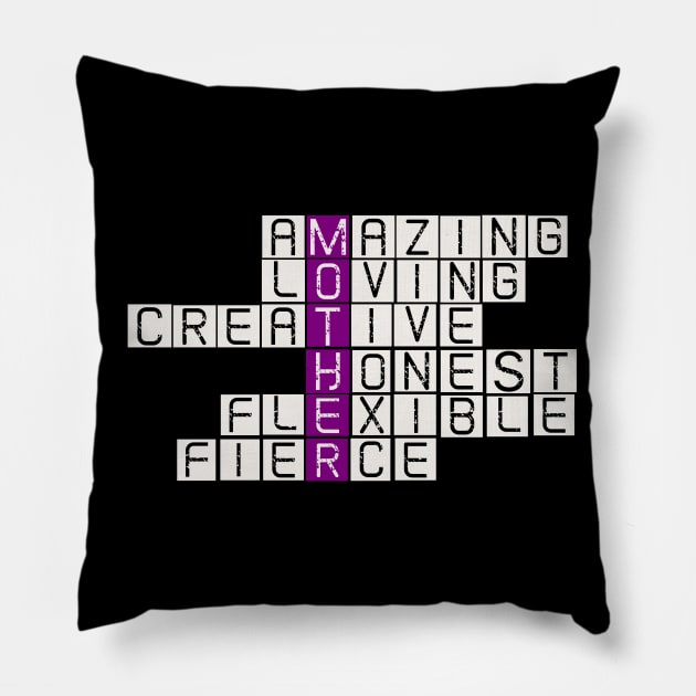 MOTHER CROSSWORD PUZZLE STYLE QUALITIES OF A GOOD MOM Pillow by ESCOBERO APPAREL