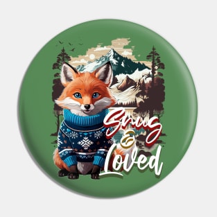 Christmas Fox Wearing Xmas Sweater Snug & Loved Funny Fox Pin