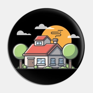 Beautiful house and sunset cartoon Pin