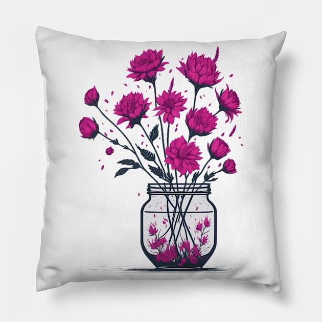 Cosmic Flowers in a Mason Jar Pillow by Yolanda.Kafatos