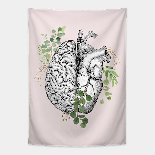 Right balance between brain and heart, leaves eucalyptus, mental health Tapestry by Collagedream