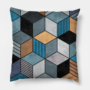 Colorful Concrete Cubes 2 - Blue, Grey, Brown Pillow