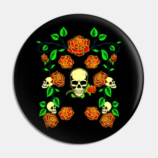 Skull N Roses Ornament 3D Pin