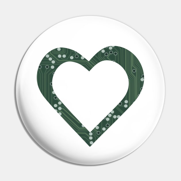 Green Circuit Board Heart Pin by WarriorWoman