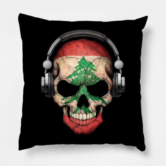 Dark Skull Deejay with Lebanese Flag Pillow by jeffbartels