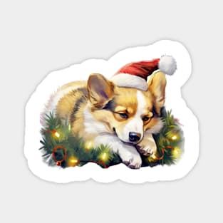 Lazy Corgi Dog at Christmas Magnet