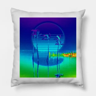 retrowave aesthetic green and blue Pillow
