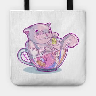 Kit-Tea Funny kitty pun with Cute Pastel Cat and Tea cup Tote