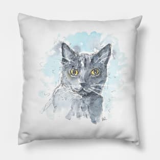 Russian Blue cat painting Pillow