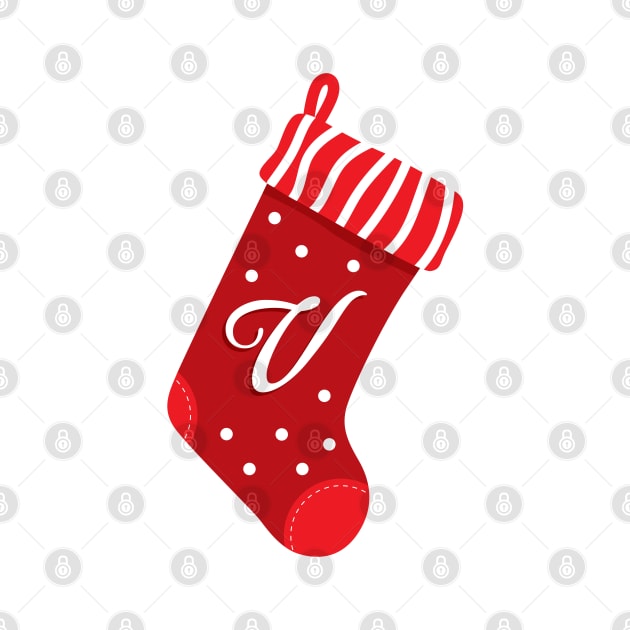 Christmas Stocking with the Letter V by VicEllisArt