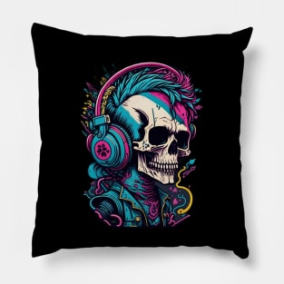 Skull with headphones Pillow