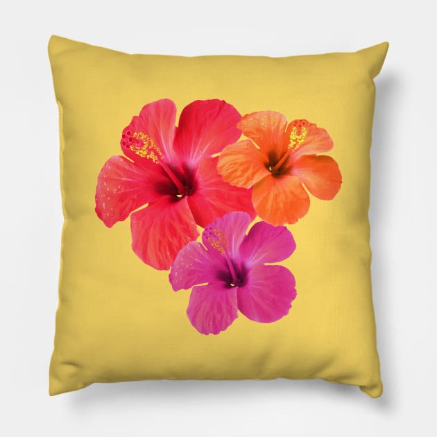 Red Orange Pink Hibiscus Flowers Pillow by mareescatharsis