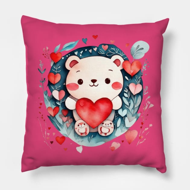 Cute valentines gift ideas, valentines day gift for her, hearts cute animal Pillow by WeLoveAnimals