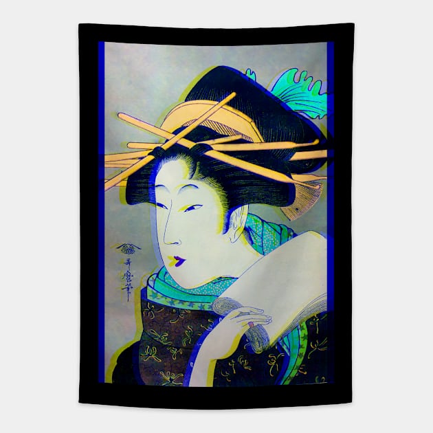 Glitched traditional geisha Tapestry by Blacklinesw9