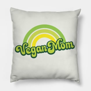 Vegan Mom Retro Rainbow Green Pillow