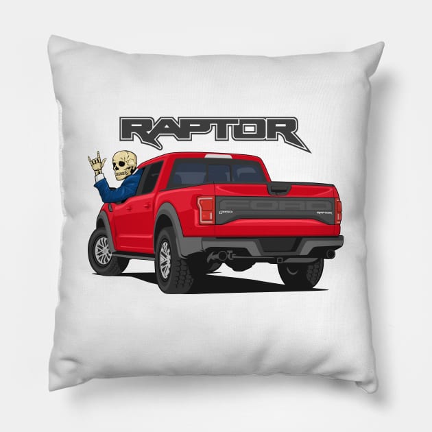 Truck ranger raptor f150 4x4 hand skull metal red Pillow by creative.z