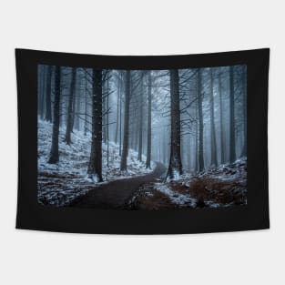 Winter Woods with Snow and Mist Tapestry