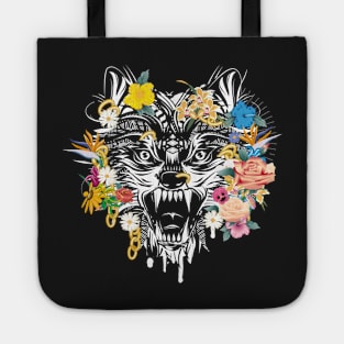 Wolf's head with flowers Tote