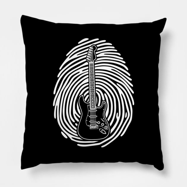 Fingerprint Electric Guitar Outline Dark Theme Pillow by nightsworthy
