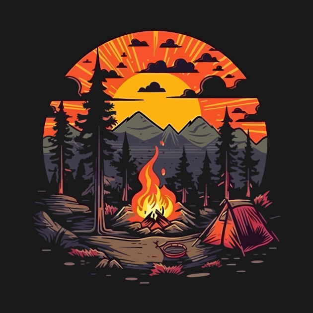 Beautiful Campsite Landscape || Campfire Vector Art by Mad Swell Designs