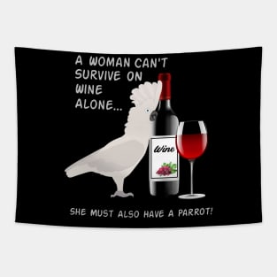 Umbrella Cockatoo Parrot Wine Loving Drinking Tapestry