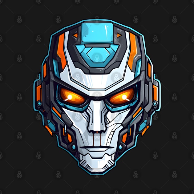 Intimidating Sci-Fi Cyborg Head with Fiery Eyes by AIHRGDesign