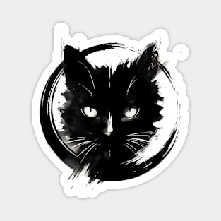 Sumie Enso Art Japanese Brushstroke Black Cat Magnet